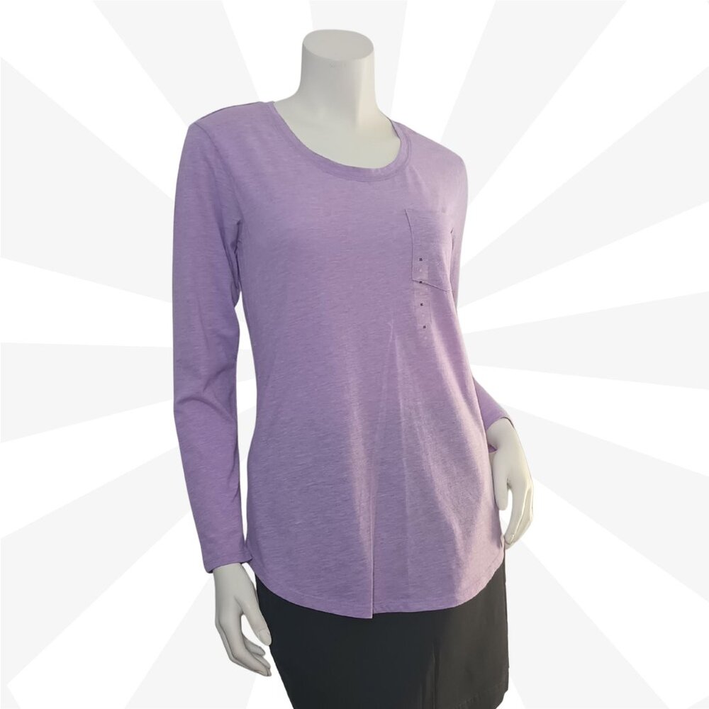 A.N.A Purple Tee Size XS Scoop Neck Long Sleeve Basic Stretch Front Pocket